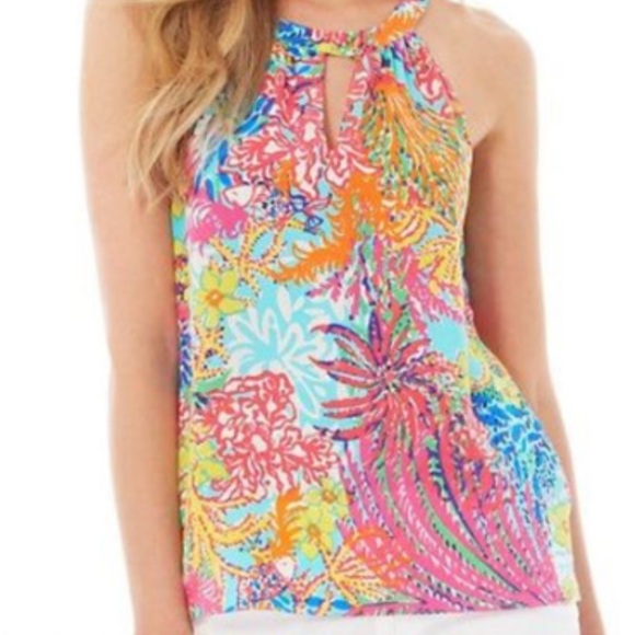 Lilly Pulitzer Womens Rogan Tank Top Fishing For Compliments Silk medium - Picture 2 of 7